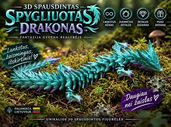 3D spausdintas Lankstus Spygliuotas Drakonas – figūrėlė 🐉✨